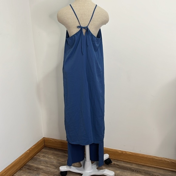 Shein Essnce Womens 2 Piece Split Hem Halter Top & Wide Leg Pants Size L Blue - Picture 5 of 16